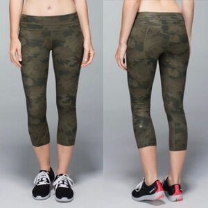 Lululemon Run Inspire Crop Leggings Luxtreme Savasana Camo Fatigue Green